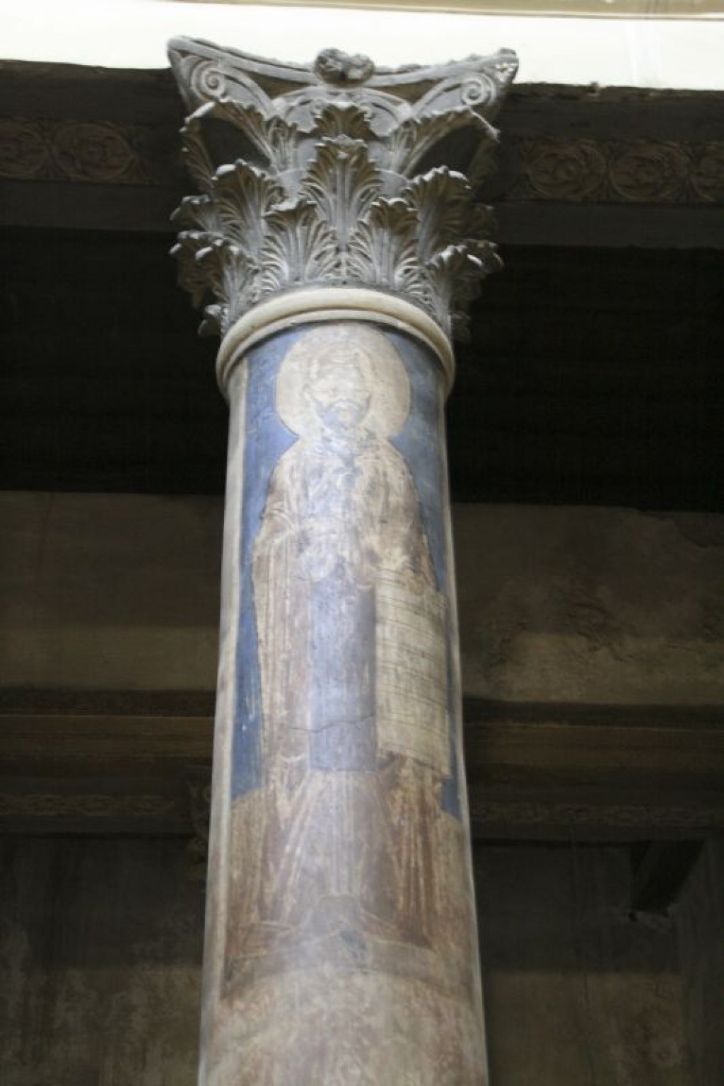Frescoe on one of the columns in the Church of the Nativity (Basilica of the Nativity).